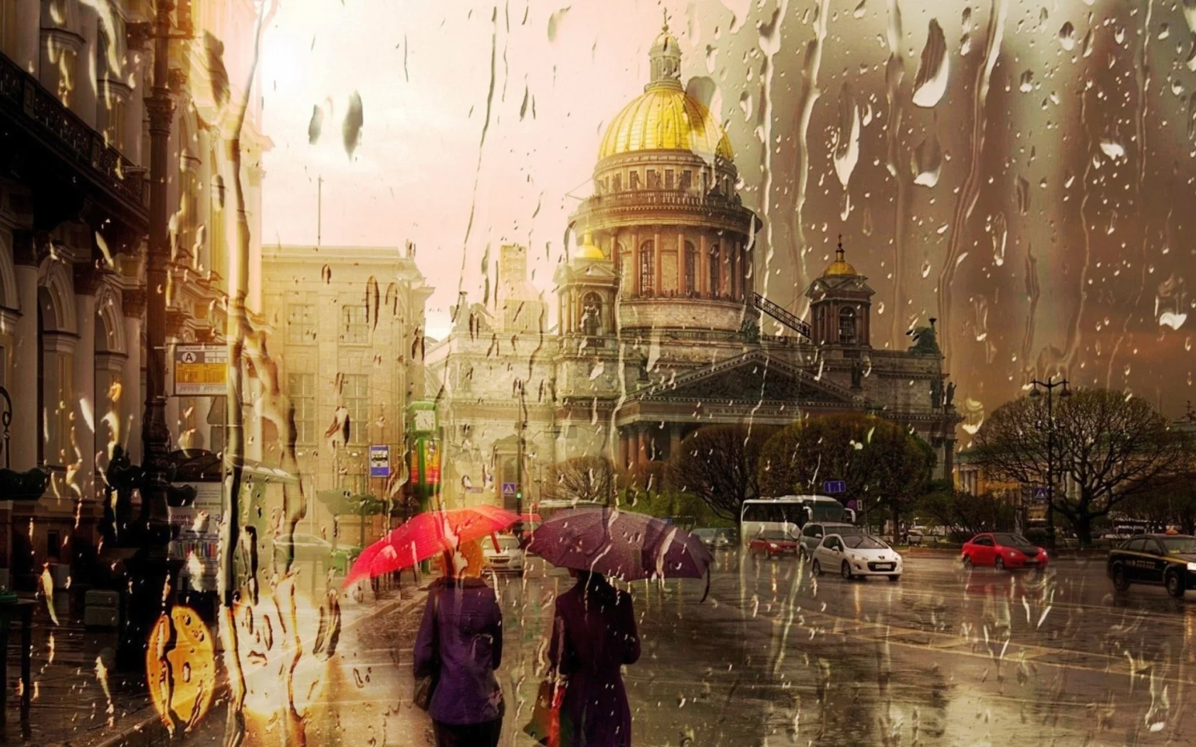город, сквозь залитое дождем стекло, санкт-петербург