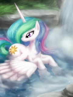 мультфильм, my little pony, арт, купание, селестия, celestia, пони