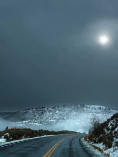 природа, дороги, ночь, дорога, пейзаж