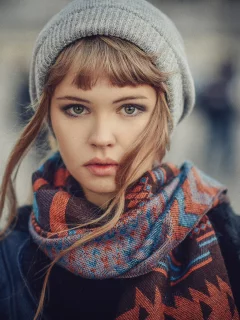 Анастасия Щеглова, Настя, портрет, шапочка, локоны, зернистость