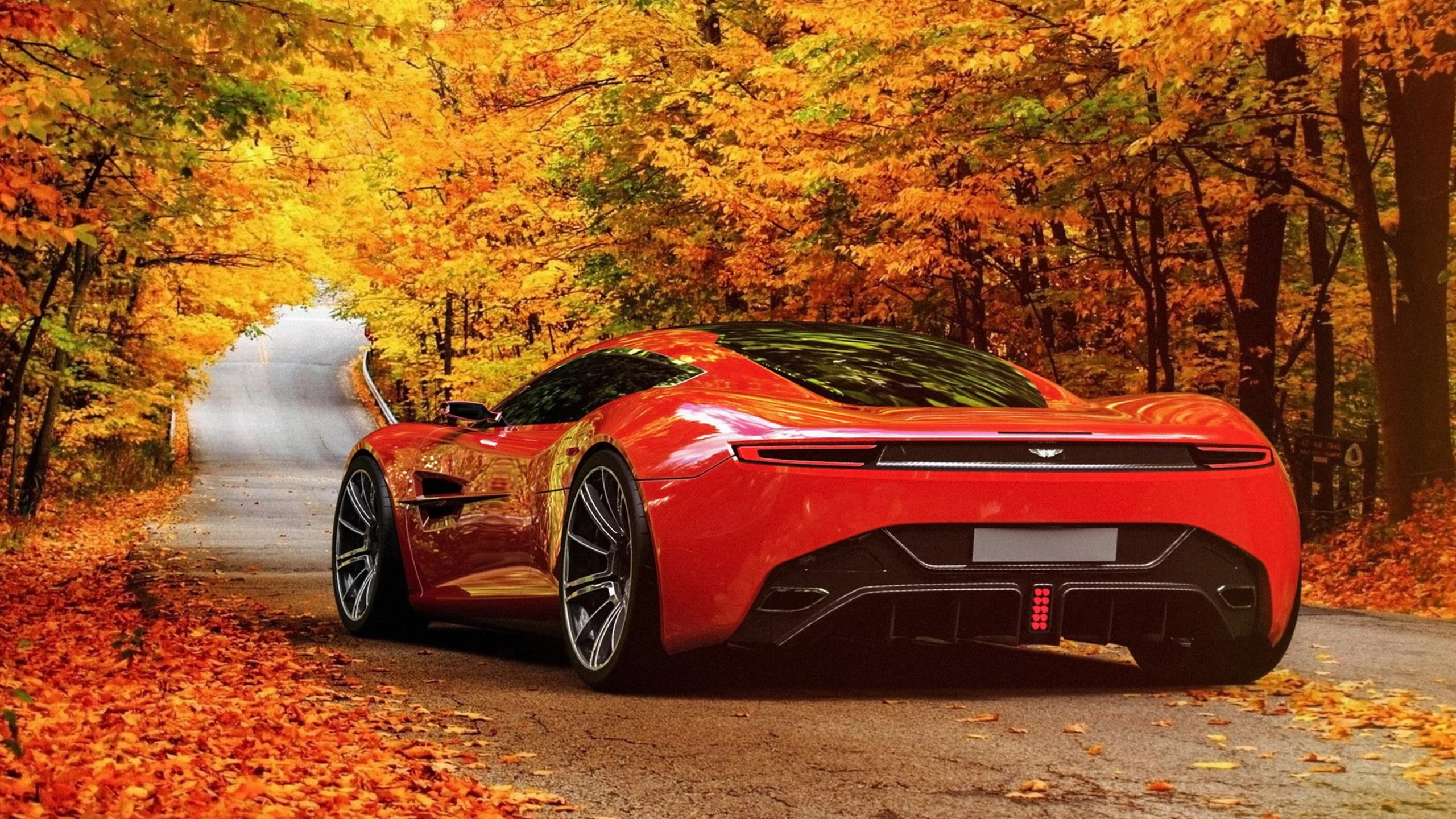 Aston Martin DBC, дорога, листва