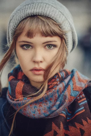 Анастасия Щеглова, Настя, портрет, шапочка, локоны, зернистость