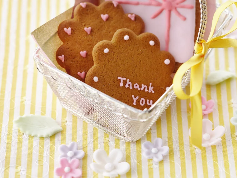 бантик, обои, фон, лента, печенье, еда, корзинка, thank you