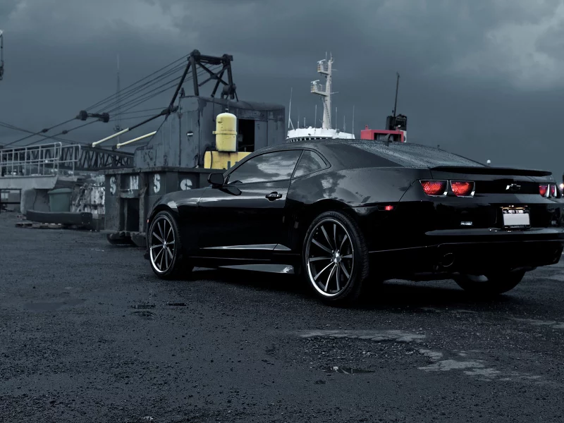 camaro, диски. черный, тучи