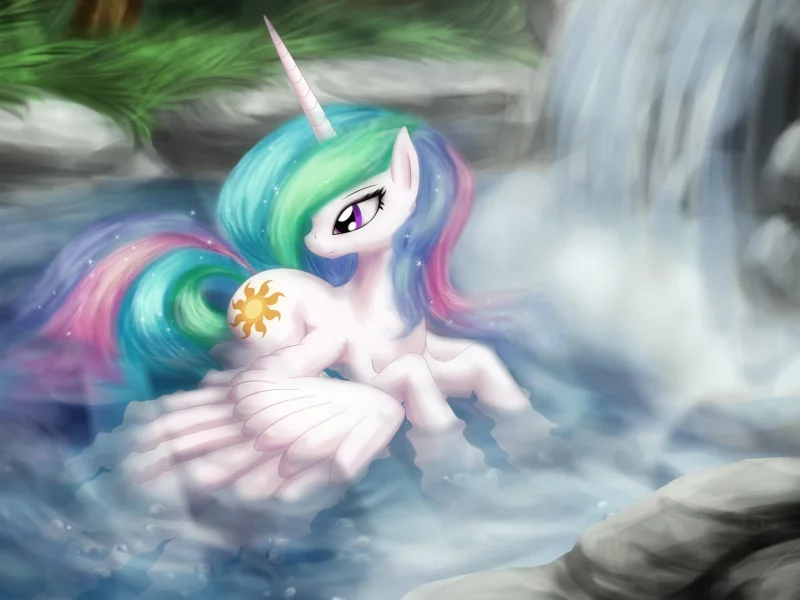мультфильм, my little pony, арт, купание, селестия, celestia, пони