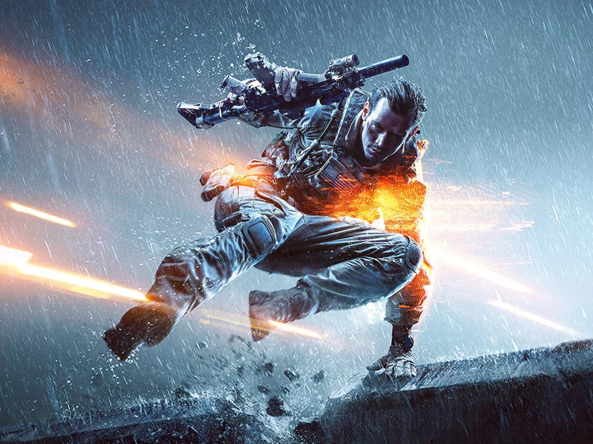 автомат, оружие, дождь, bf4, солдат, battlefield 4, пистолет