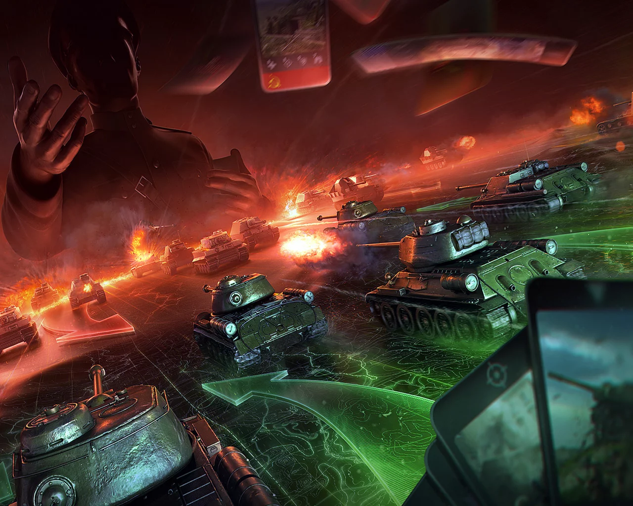 Коллаж, скрин, танки, наступление, армия, игра, World of Tanks