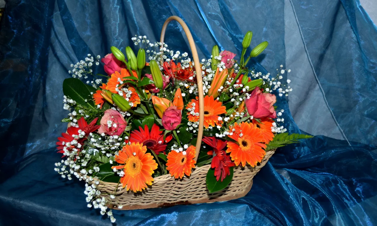 цветы, цветок, букет, герберы, лилии, розы, красивый