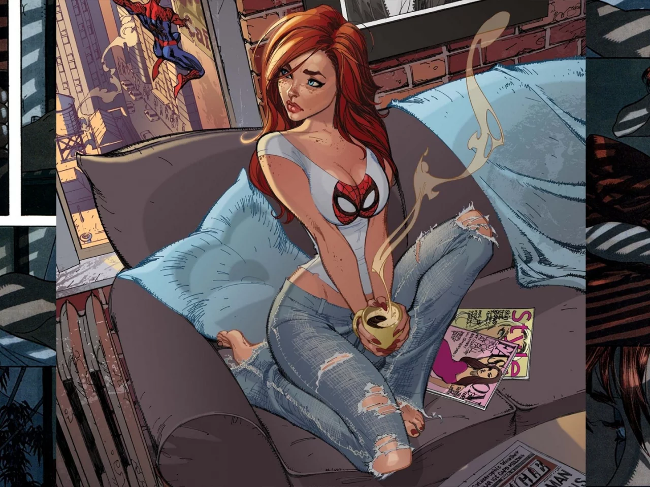 человек паук, комикс , рыжая, арт, девушка, mary jane watson