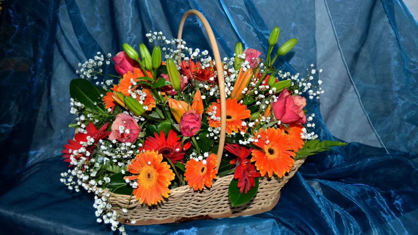 цветы, цветок, букет, герберы, лилии, розы, красивый