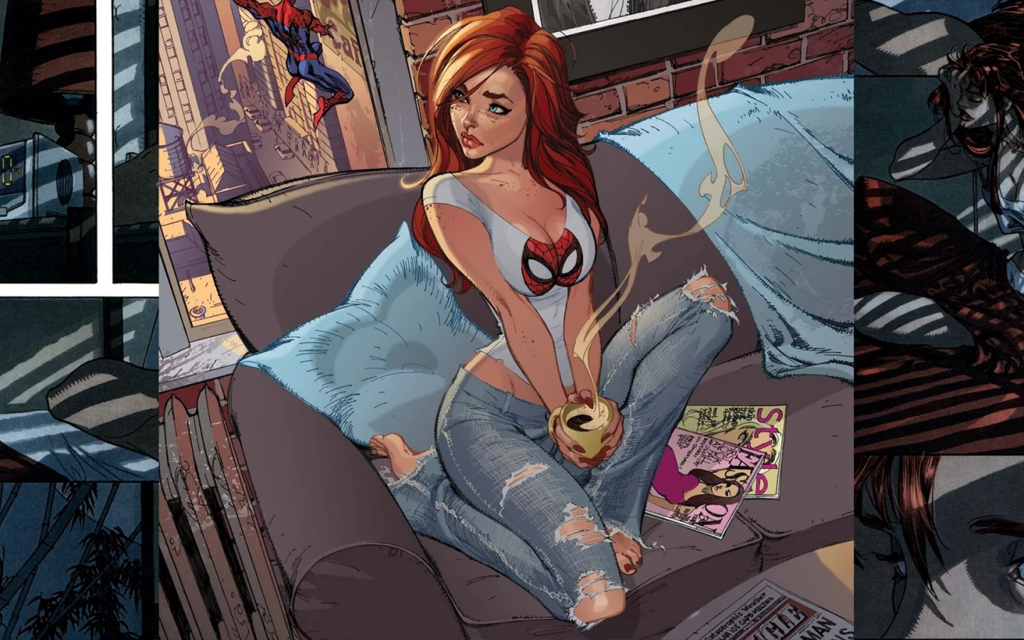 человек паук, комикс , рыжая, арт, девушка, mary jane watson