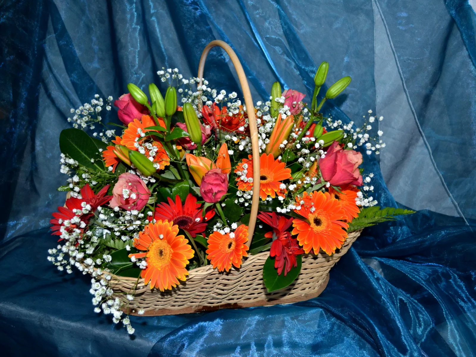 цветы, цветок, букет, герберы, лилии, розы, красивый