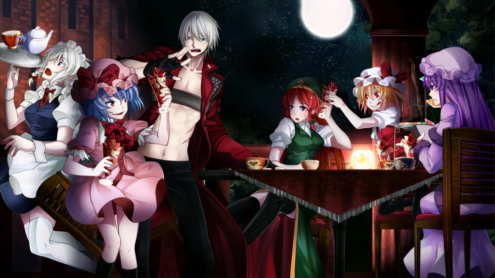 touhou, devil may cry , patchouli knowledge, flandre scarlet , hong meiling, izayoi sakuya , dante 