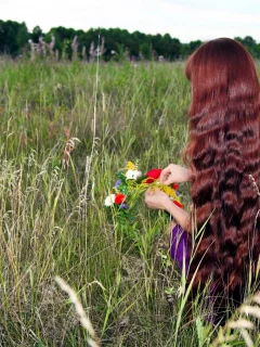 девушка, длинные, волосы, сидит