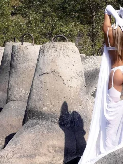 девушка, белье, перчатки