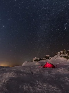 небо, звёзды, ночь, луна, горы, палатка, свет
