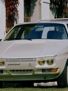 Дом, трава, газон, машина, ретро, Citroёn Sbarro.