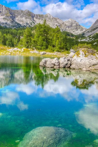 Словения, Triglav National Park, горы, лес, озеро, камни, деревья