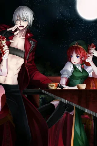 touhou, devil may cry , patchouli knowledge, flandre scarlet , hong meiling, izayoi sakuya , dante 