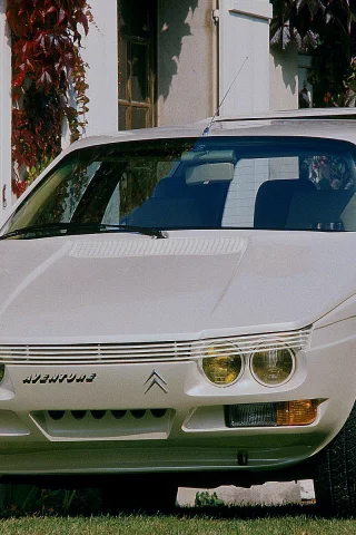 Дом, трава, газон, машина, ретро, Citroёn Sbarro.