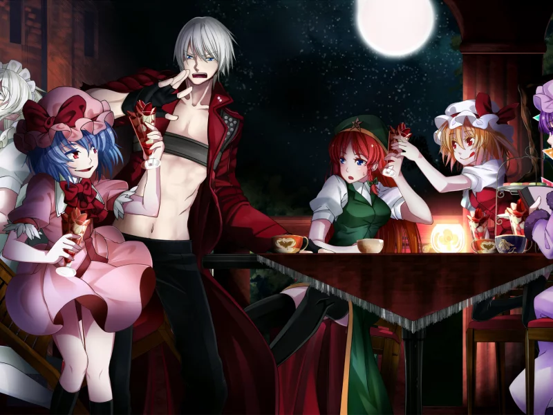 touhou, devil may cry , patchouli knowledge, flandre scarlet , hong meiling, izayoi sakuya , dante 