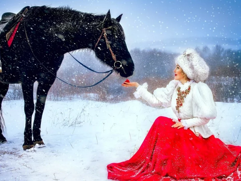 конь, юбка, шапка, мех