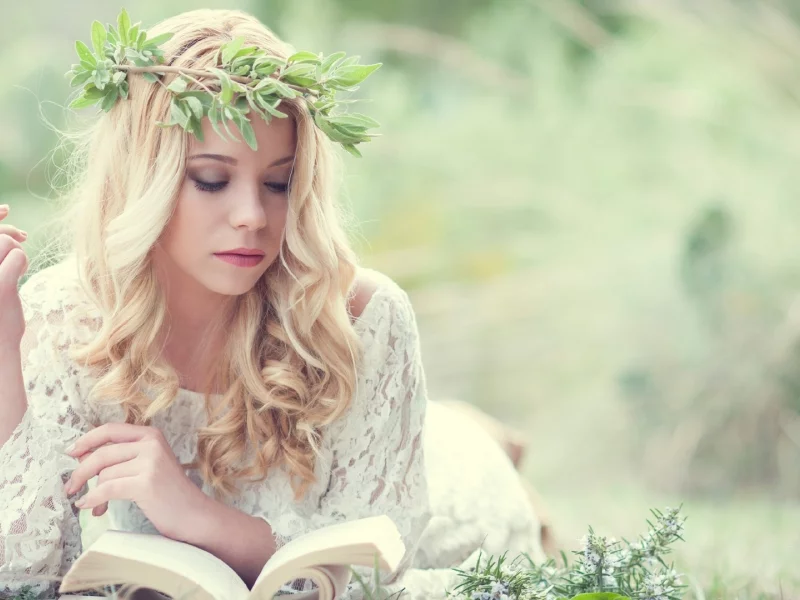 девушка, книга, красотка, блондинка