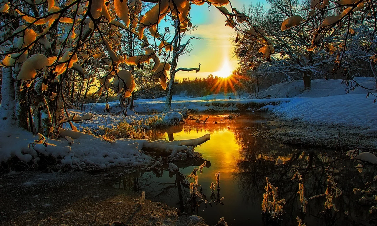 sky, ice, nature, tree, hdr, clouds, winter, season, scenery, sunset, colors, landscape, view, snow