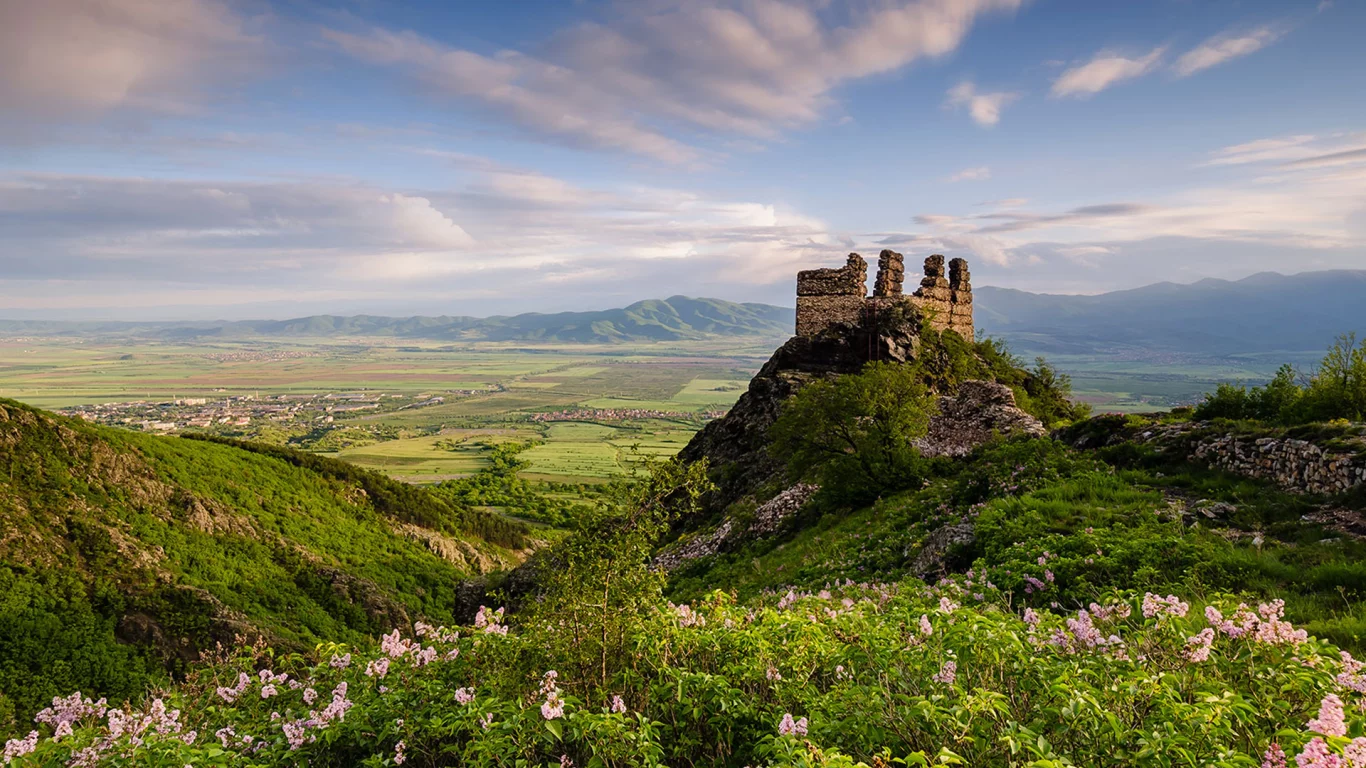 Аневско кале, Стара планина, Балканские горы, Болгария, горы, деревья, лес, цветы, небо, облака, поле, природа, пейзаж, крепость, руины