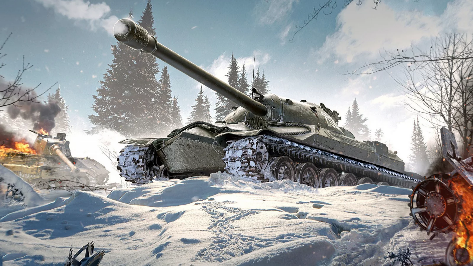 Небо, облака, снег, танк, пейзаж, игра, World of Tanks