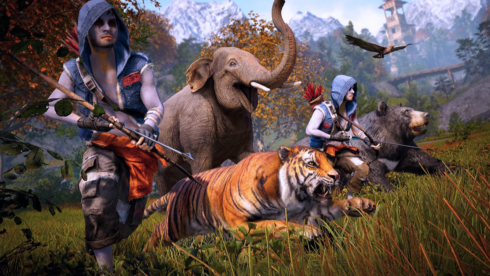 Поле, звери, охотники, игра, Far Cry 4.