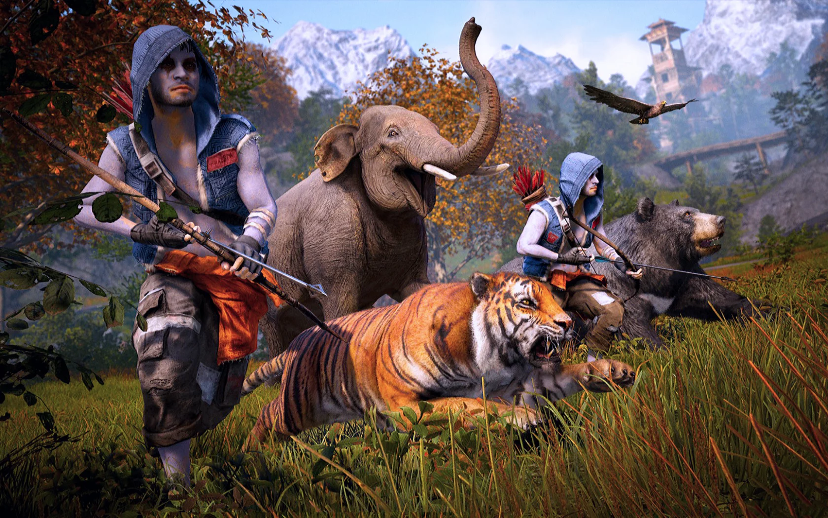 Поле, звери, охотники, игра, Far Cry 4.