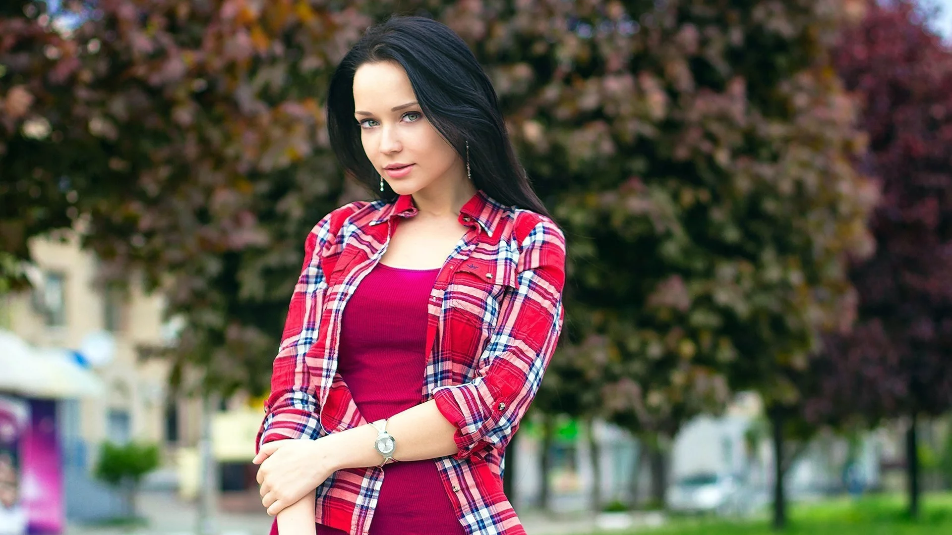 девушка, рубашка, клетка