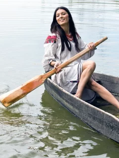 лодка, весло, девушка