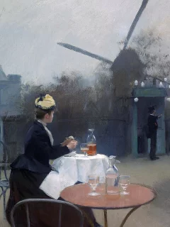 Усадьба, двор, стол, дама, вечер, рисунок.