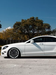 mercedes, white, вид сбоку, matte, cls 550, tuning