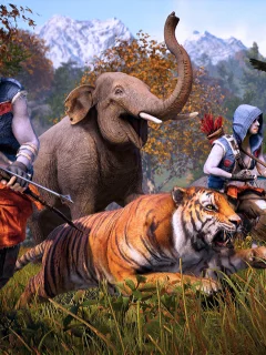 Поле, звери, охотники, игра, Far Cry 4.