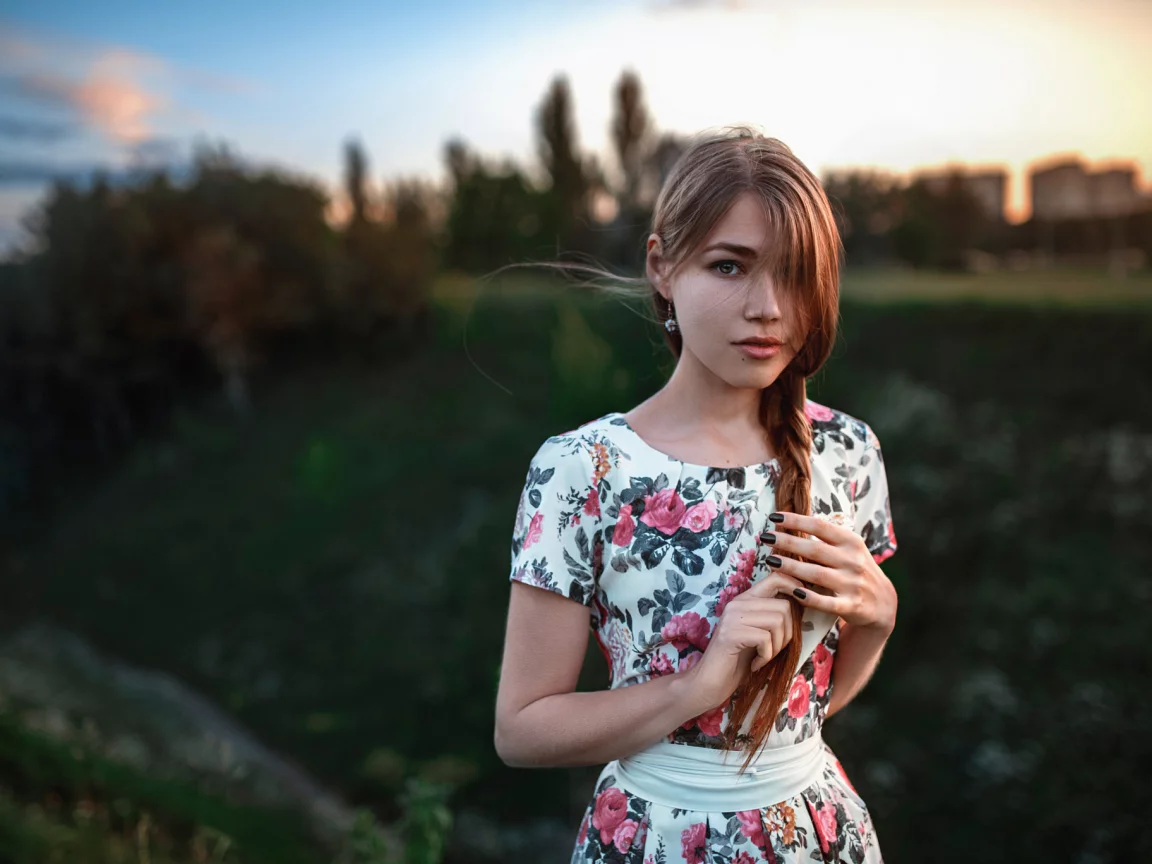 девушка, Маша, Мария, прелесть, платье, коса, закат, Россия, Георгий Чернядьев
