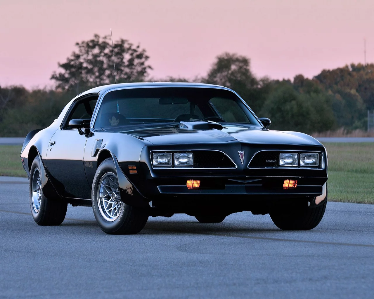 Вечер, закат, дорога, авто, Pontiac Firebird.