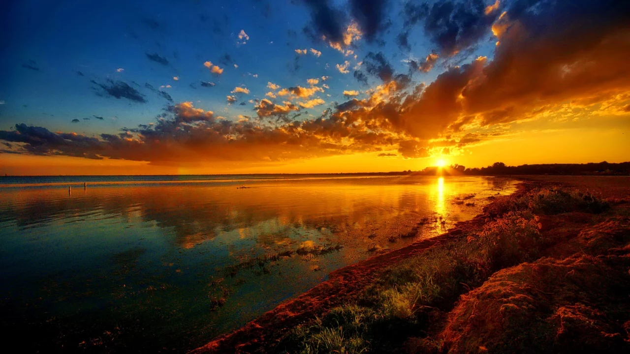 пейзаж, природа, закат, берег, море, небо, облака, вечер, красота