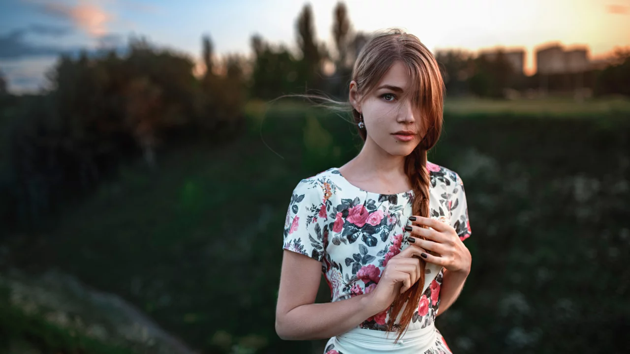 девушка, Маша, Мария, прелесть, платье, коса, закат, Россия, Георгий Чернядьев