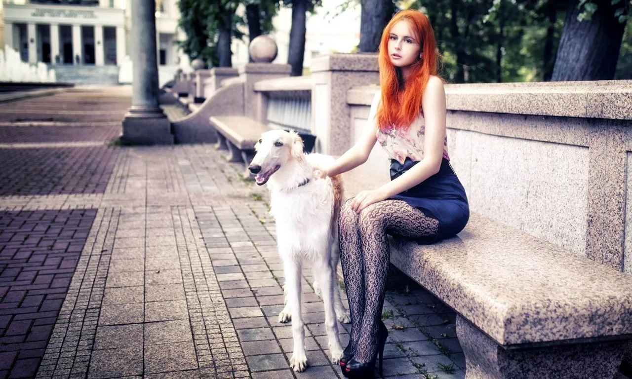 девушка, юбка, собака