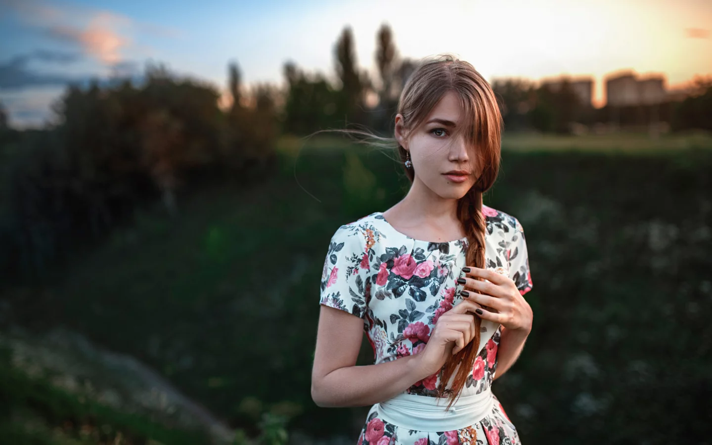 девушка, Маша, Мария, прелесть, платье, коса, закат, Россия, Георгий Чернядьев