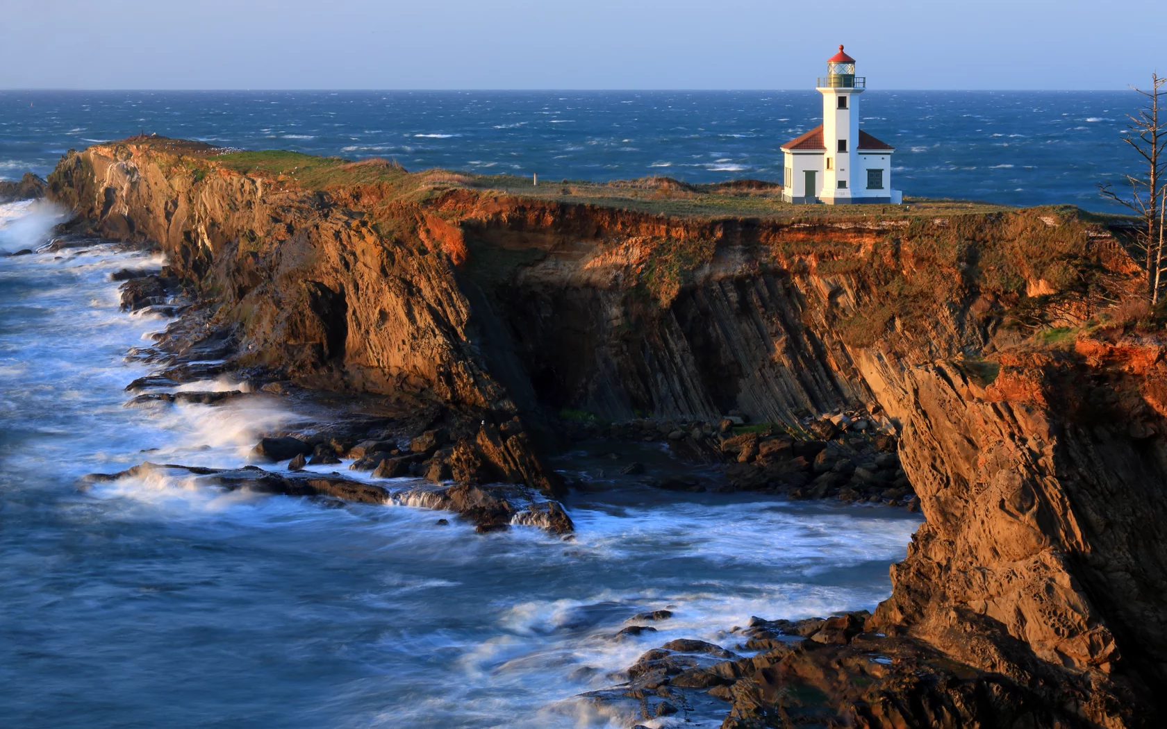 маяк, cape arago lighthouse, побережье, тихий океан, скалы