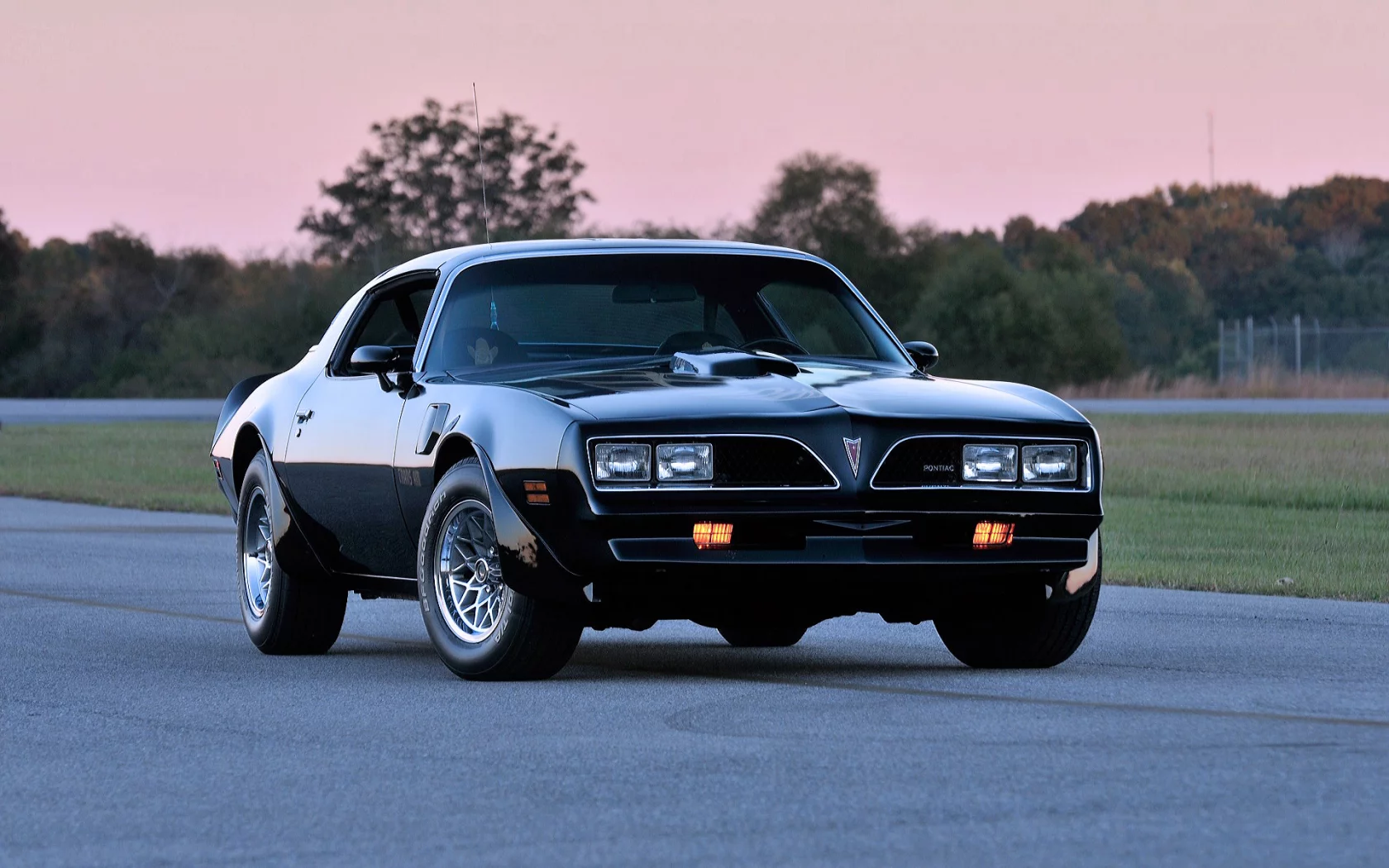 Вечер, закат, дорога, авто, Pontiac Firebird.
