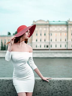 набережная, девушка, шляпа