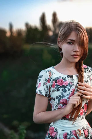 девушка, Маша, Мария, прелесть, платье, коса, закат, Россия, Георгий Чернядьев