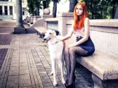 девушка, юбка, собака
