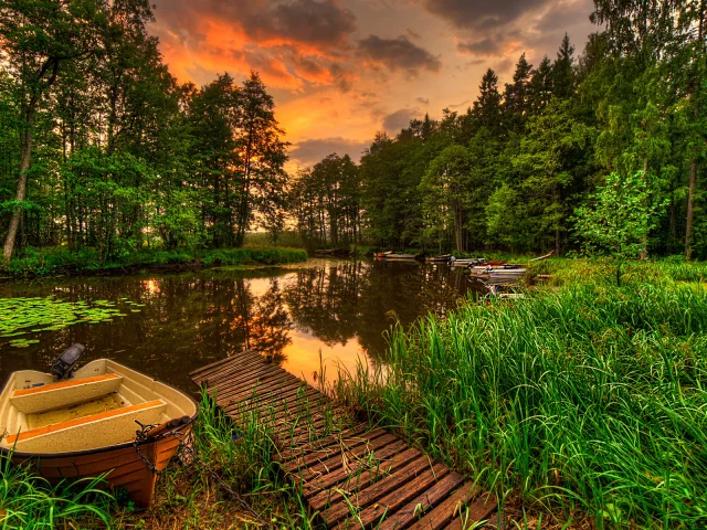 природа, река, залив, рыбалка, отдых, красиво, лодка, лето, лес