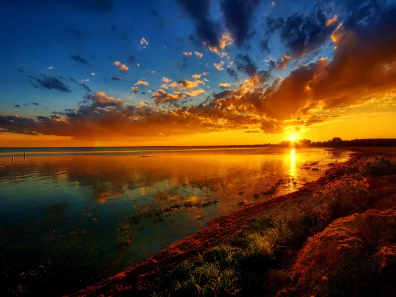 пейзаж, природа, закат, берег, море, небо, облака, вечер, красота